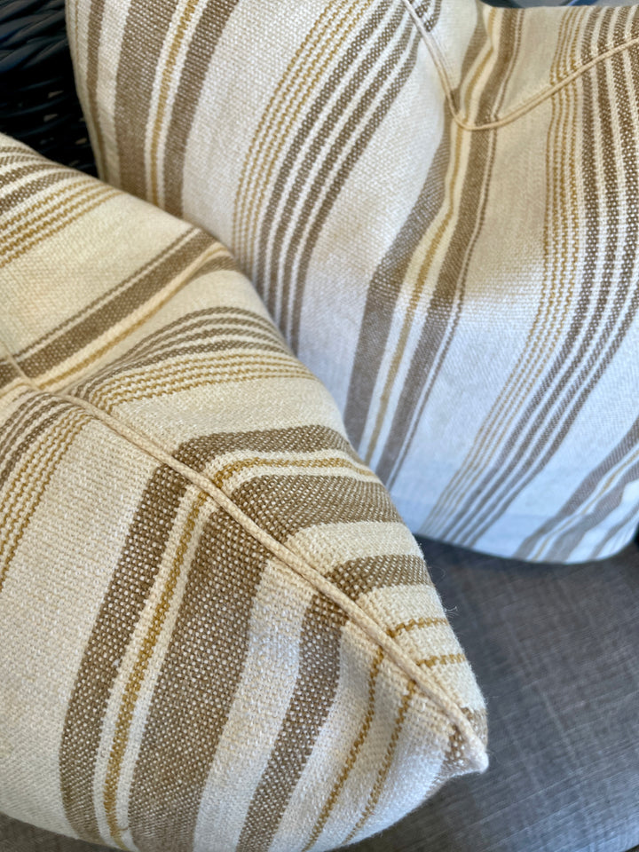 Custom 20" x 20" Pillow made from Honey + Cream Striped Cotton Canvas