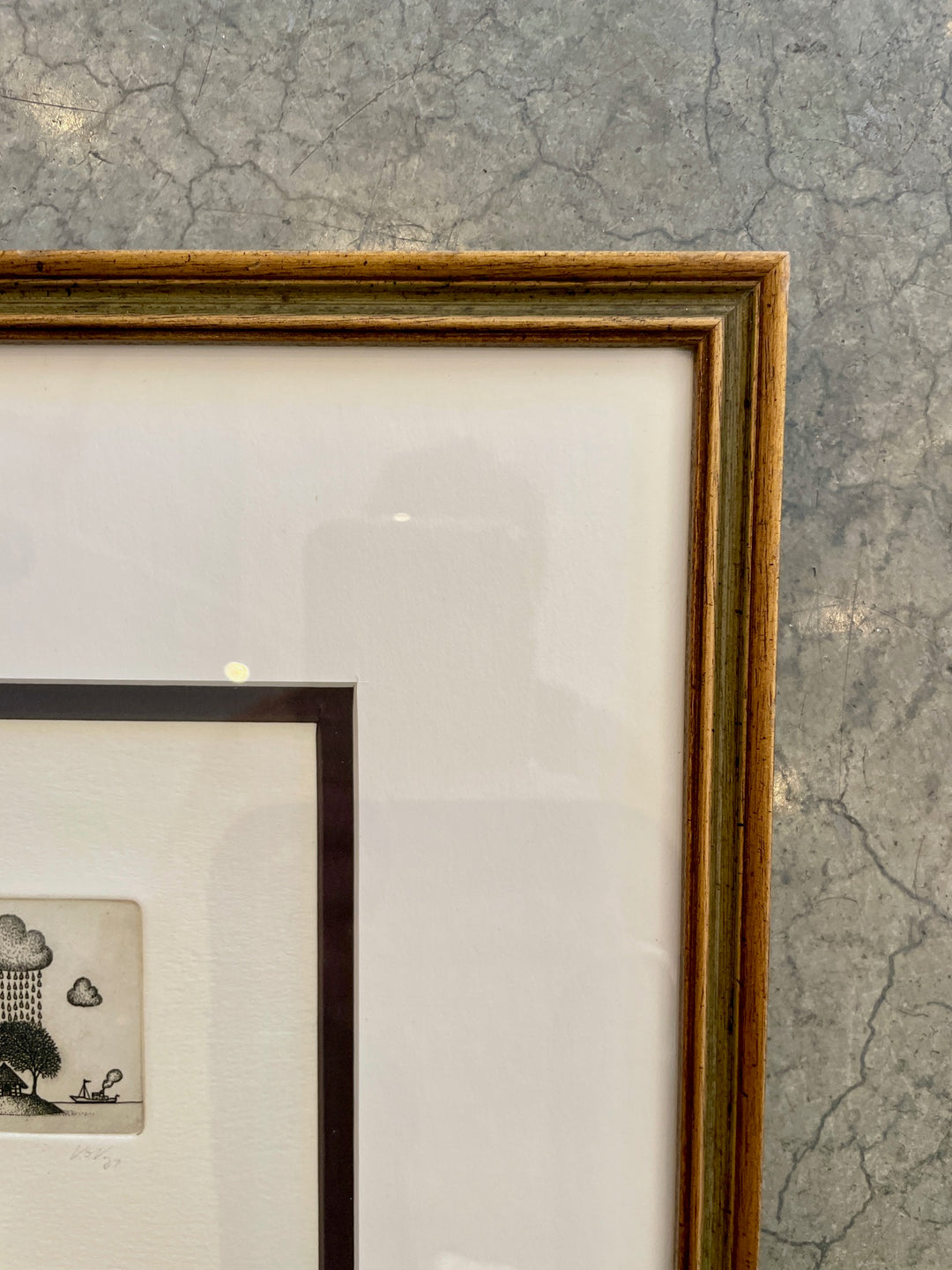Tiny Vintage Etching of Rain Cloud by German Artist Volker Kuhn