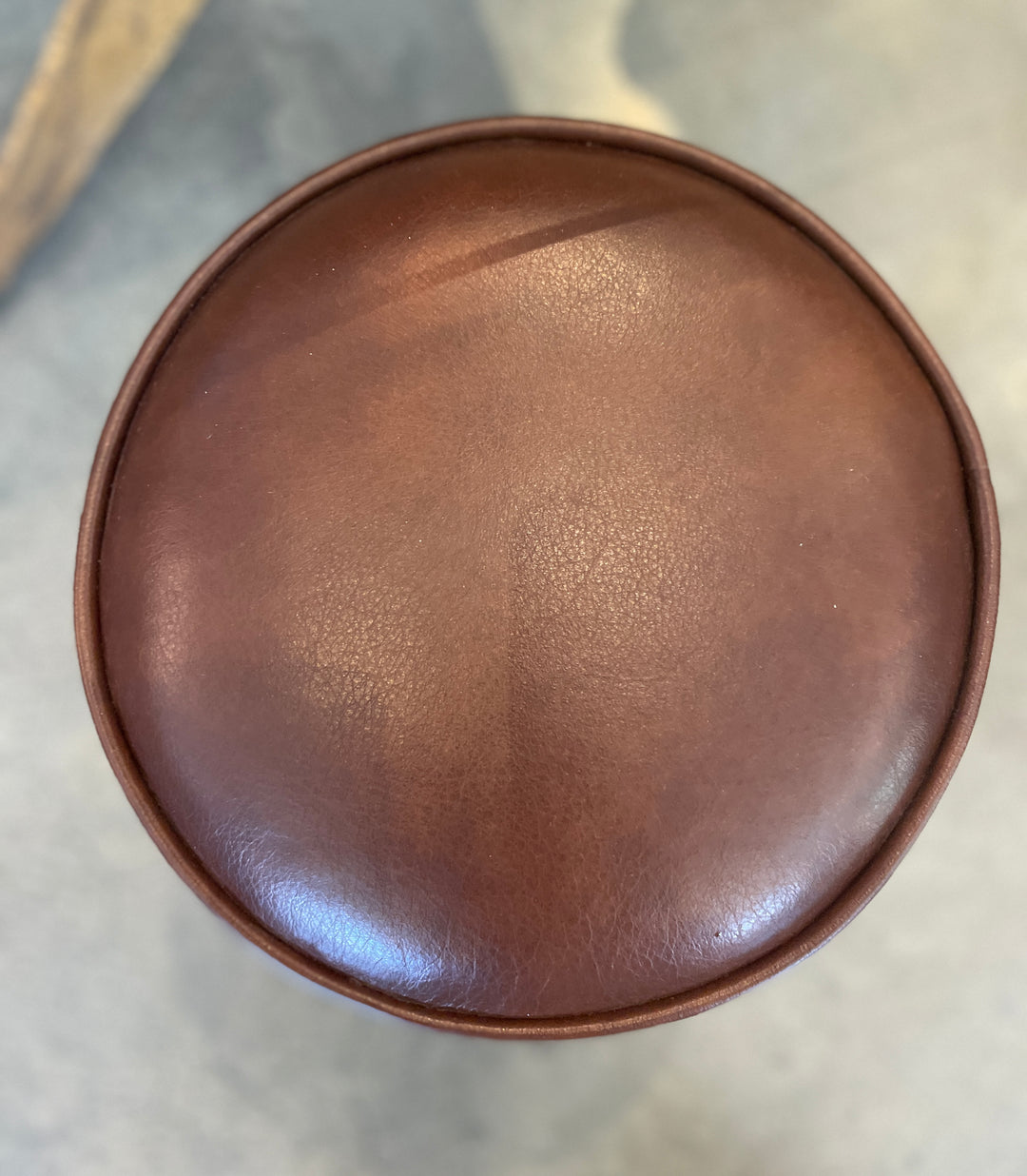 Small Vintage Footstool, Newly Upholstered in Brown Leather