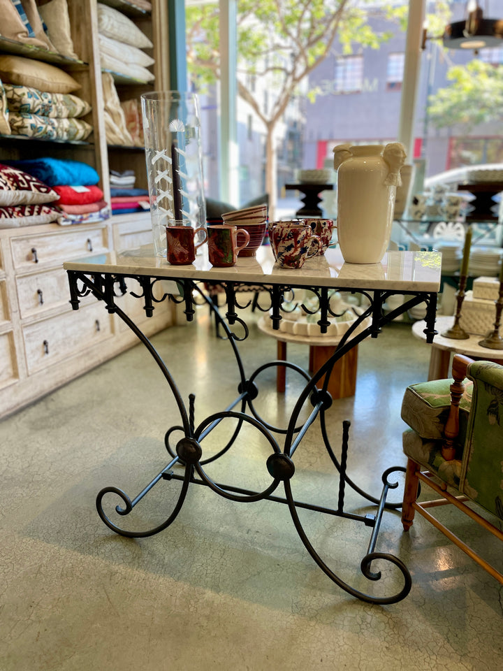 Vintage French Pastry Table w/Iron Base + New Marble Top