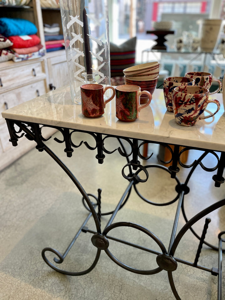 Vintage French Pastry Table w/Iron Base + New Marble Top