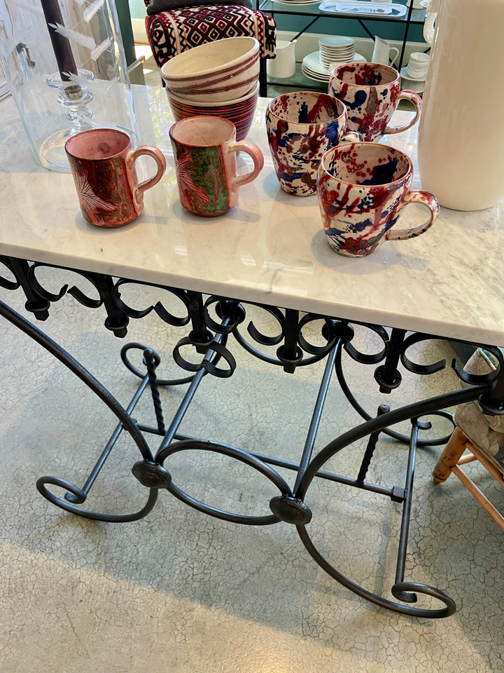 Vintage French Pastry Table w/Iron Base + New Marble Top