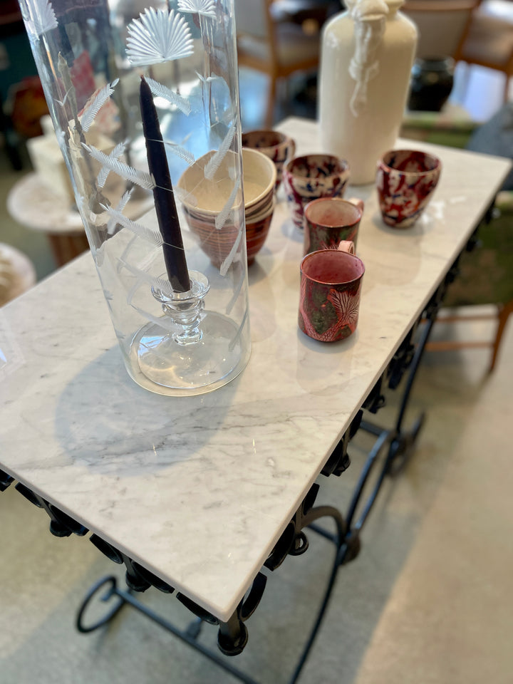 Vintage French Pastry Table w/Iron Base + New Marble Top