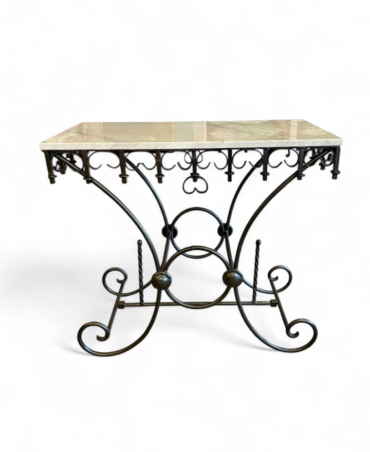 Vintage French Pastry Table w/Iron Base + New Marble Top