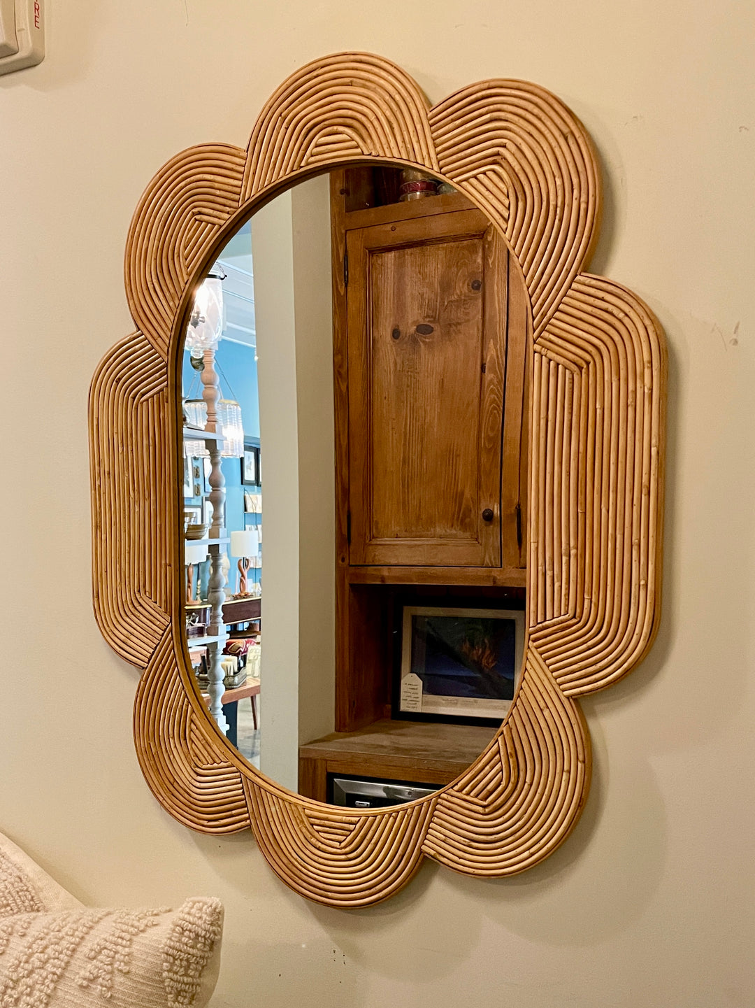 Scalloped Bamboo Hand Woven Oval Wall Mirror