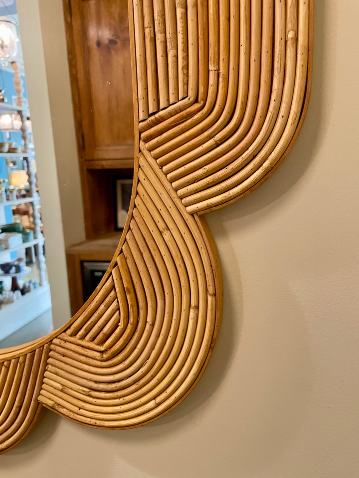 Scalloped Bamboo Hand Woven Oval Wall Mirror