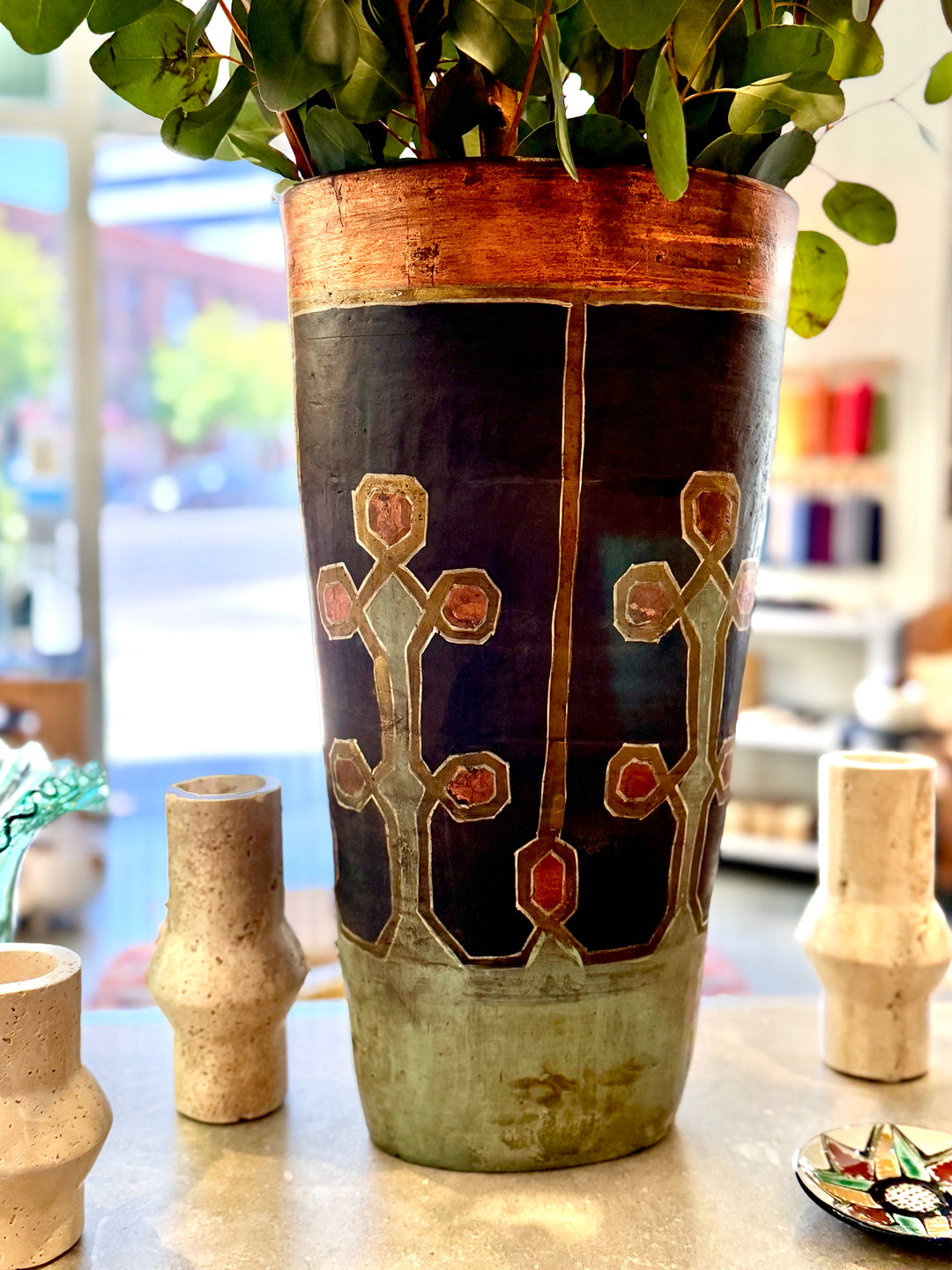 Large Vintage Hand-Painted Pottery Vase, Peru
