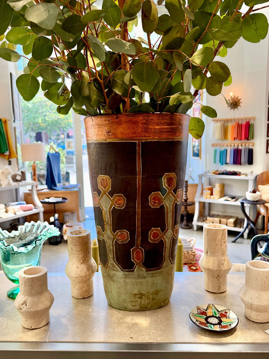 Large Vintage Hand-Painted Pottery Vase, Peru