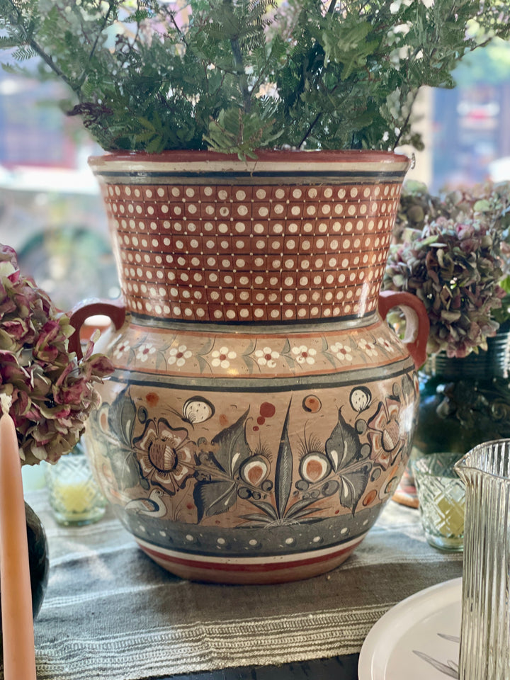 Vintage Large Handmade Folk Art Pottery Urn Vase w/Handles, Mexico
