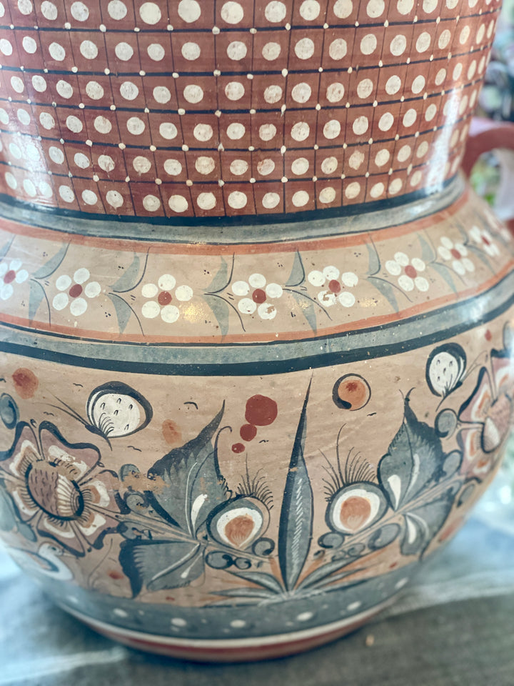 Vintage Large Handmade Folk Art Pottery Urn Vase w/Handles, Mexico