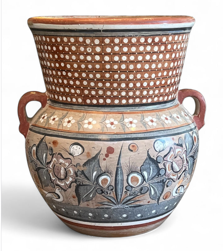 Vintage Large Handmade Folk Art Pottery Urn Vase w/Handles, Mexico