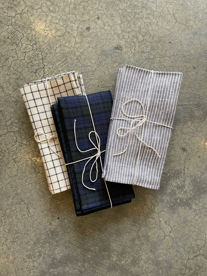 Linen Napkin Grey + White Stripe | Set of 4