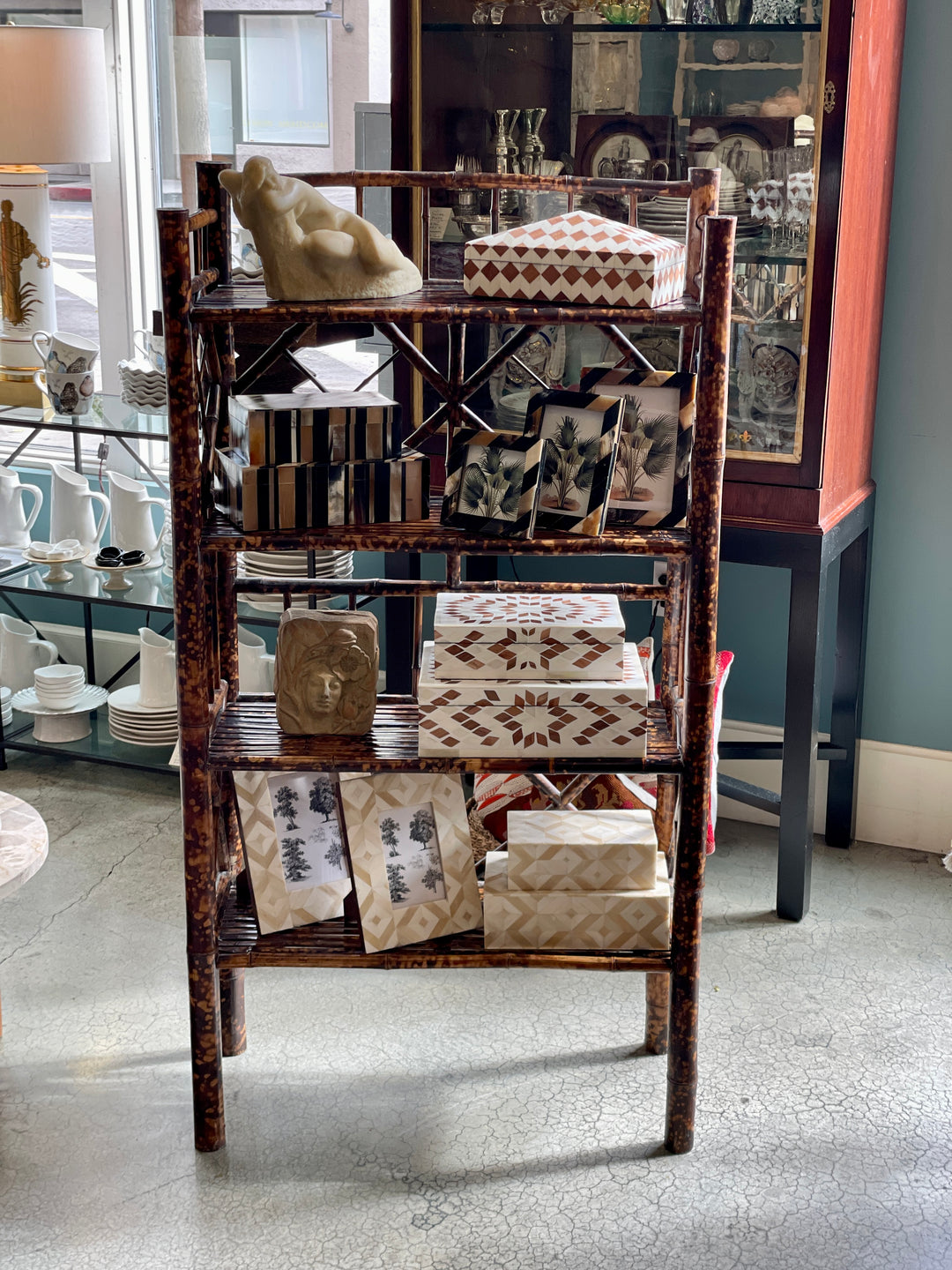 Early 20th Century Tortoiseshell Bamboo Étagère w/ 4 Shelves