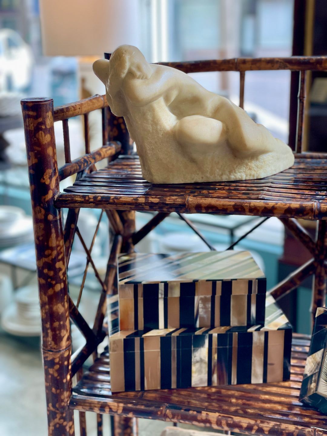 Early 20th Century Tortoiseshell Bamboo Étagère w/ 4 Shelves