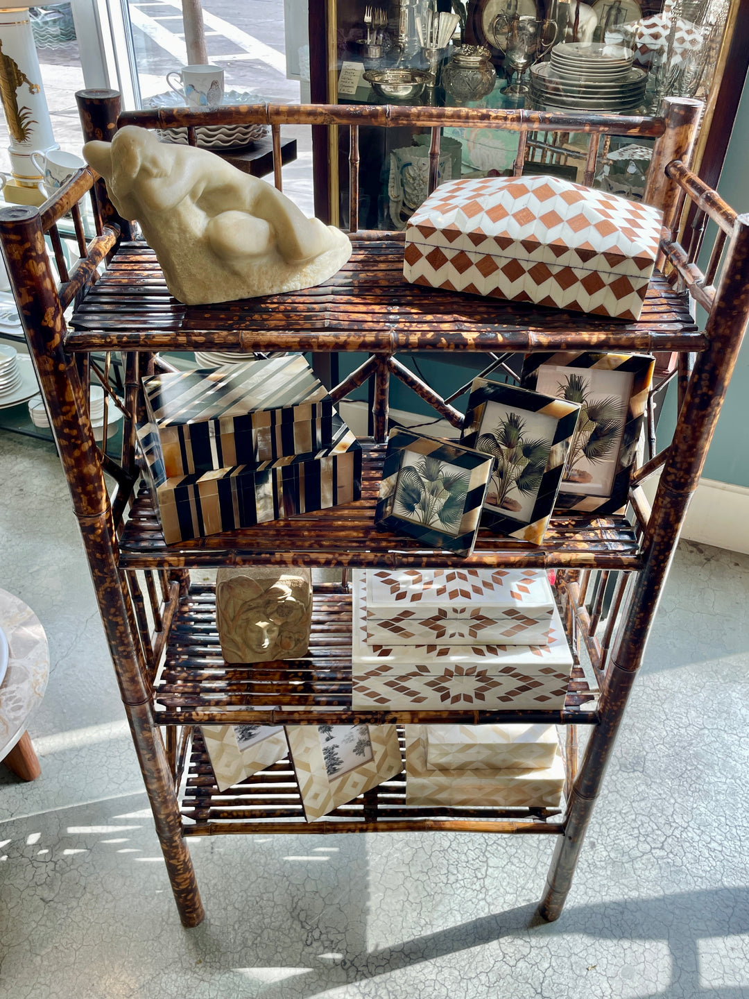 Early 20th Century Tortoiseshell Bamboo Étagère w/ 4 Shelves