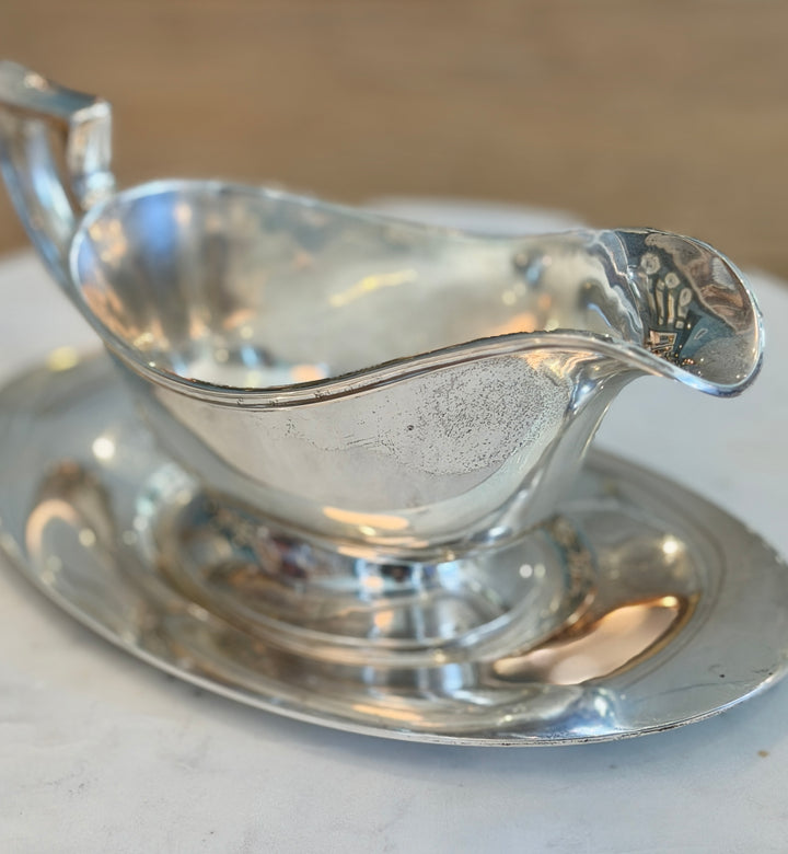 Vintage Sterling Silver Gravy Boat + Tray Set