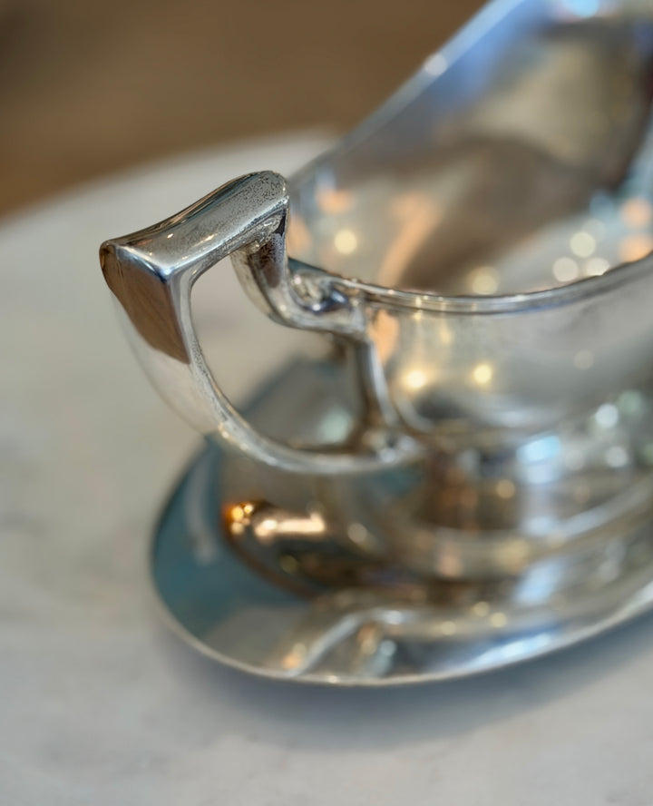 Vintage Sterling Silver Gravy Boat + Tray Set