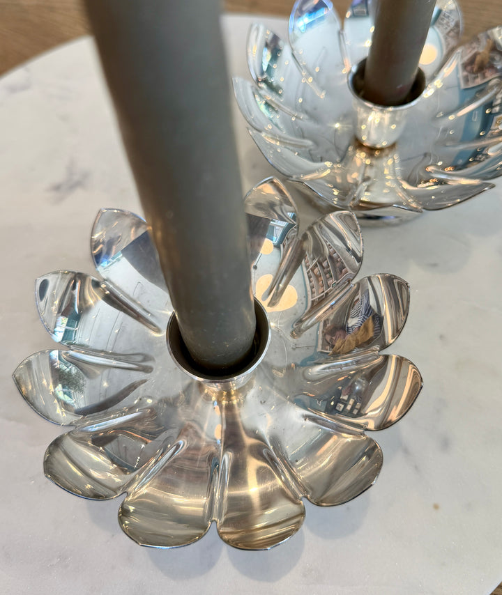 Vintage Silver Plate Lotus Flower Candle Holders, Reed & Barton | Pair