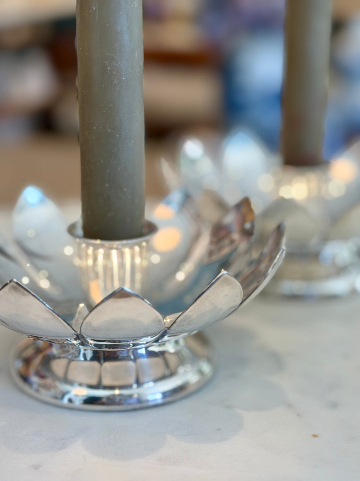 Vintage Silver Plate Lotus Flower Candle Holders, Reed & Barton | Pair