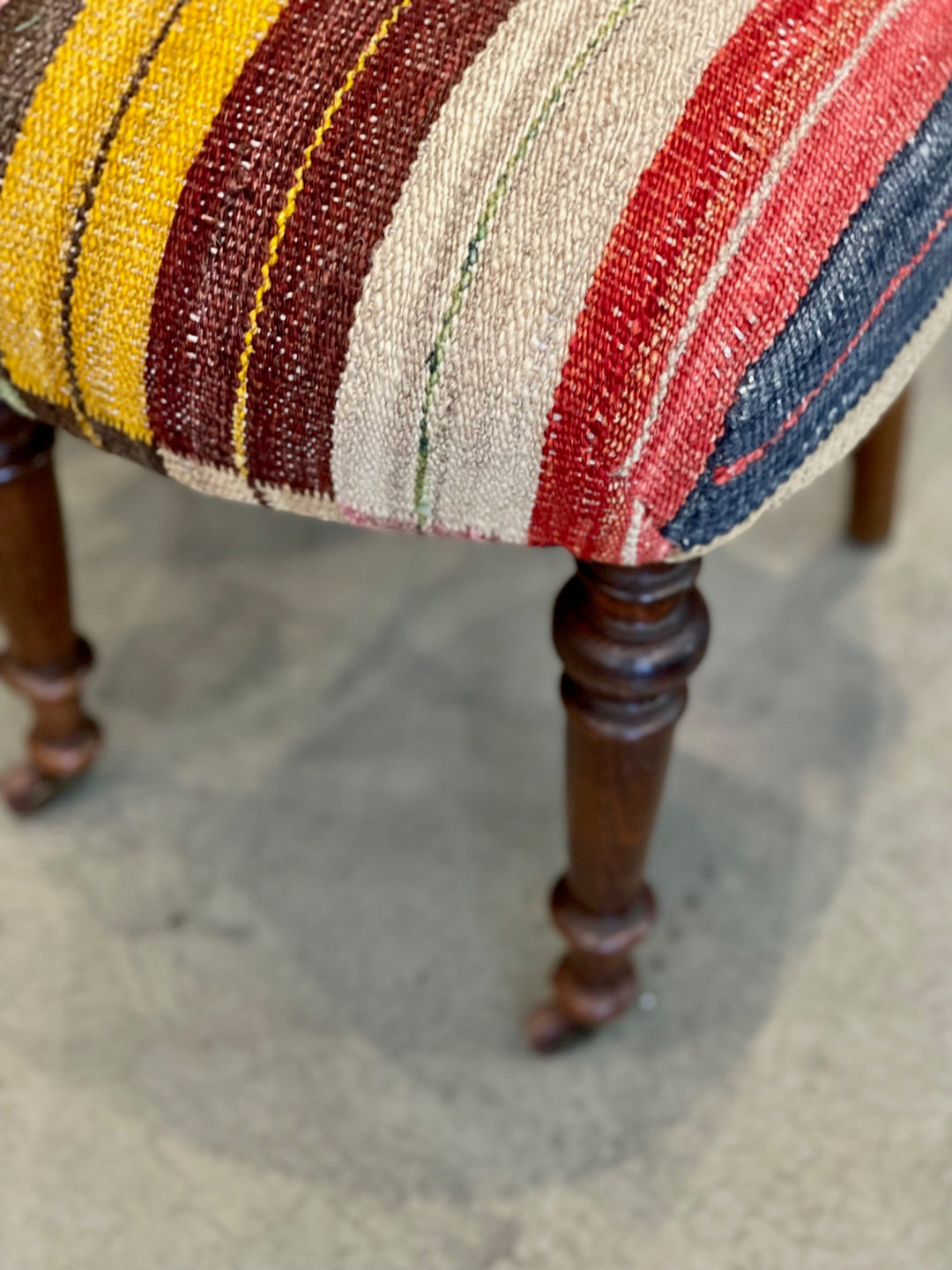 Vintage Side Chairs Newly Upholstered in Wool Stripe Rug | Pair