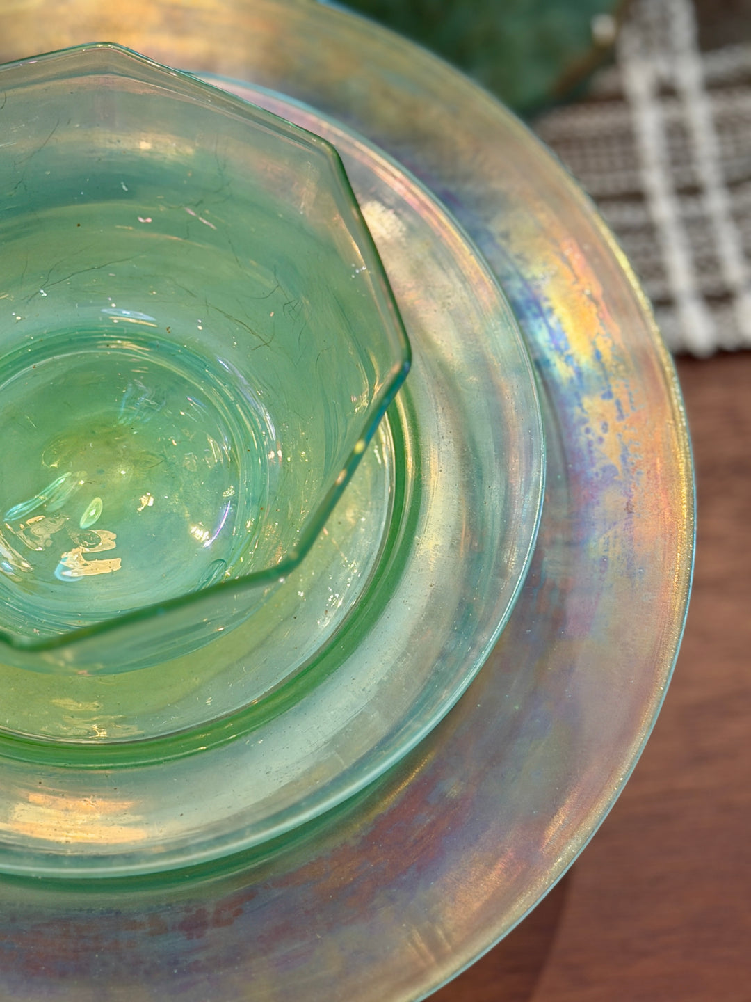 Antique Green Venetian Glass Luncheon Set | Set of 6