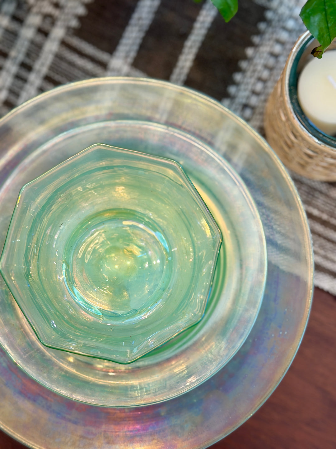 Antique Green Venetian Glass Luncheon Set | Set of 6