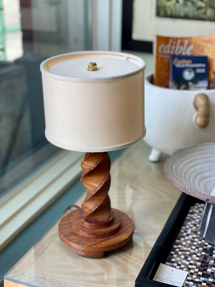 Vintage Small Hand Carved Wood Lamp