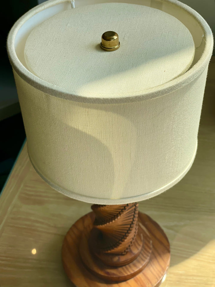 Vintage Small Hand Carved Wood Lamp