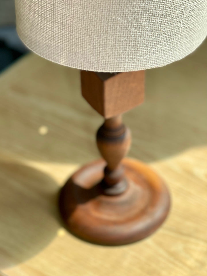 Vintage Turned Wood Lamp with Waxed Finish