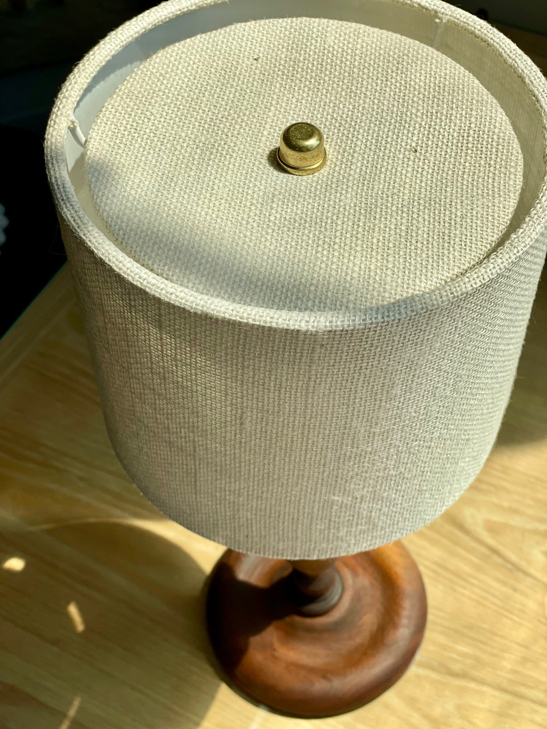 Vintage Turned Wood Lamp with Waxed Finish