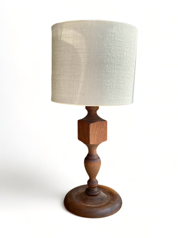 Vintage Turned Wood Lamp with Waxed Finish