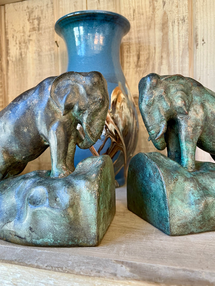 Art Deco Bronze Charging Elephant Bookends, c 1940 | Pair