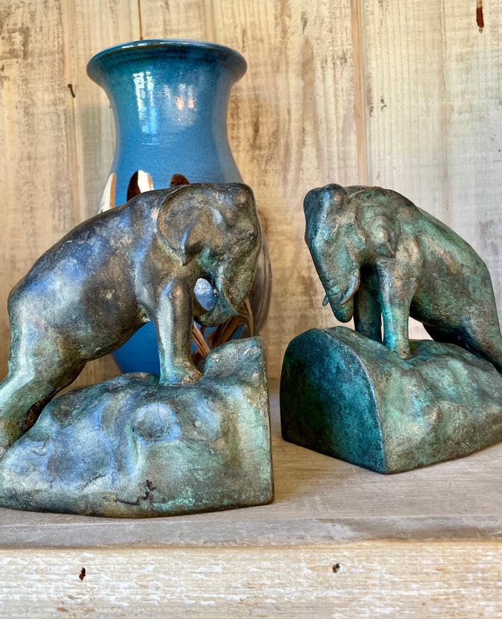 Art Deco Bronze Charging Elephant Bookends, c 1940 | Pair