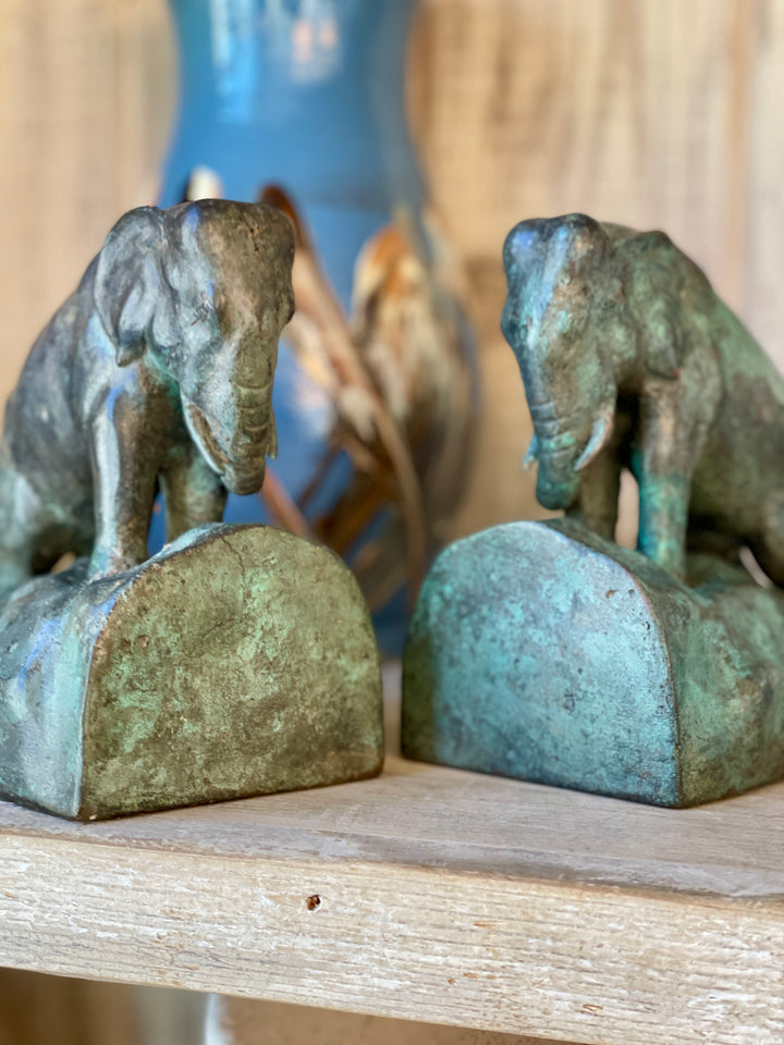 Art Deco Bronze Charging Elephant Bookends, c 1940 | Pair