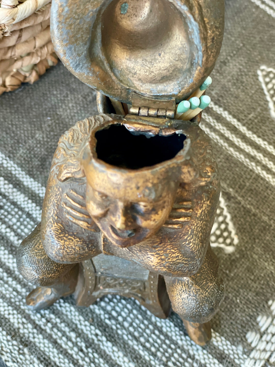 18th Century Cast Iron Match Strike of Man w/Basket