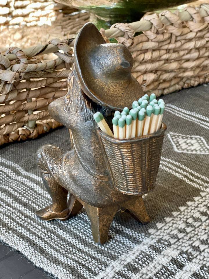 18th Century Cast Iron Match Strike of Man w/Basket