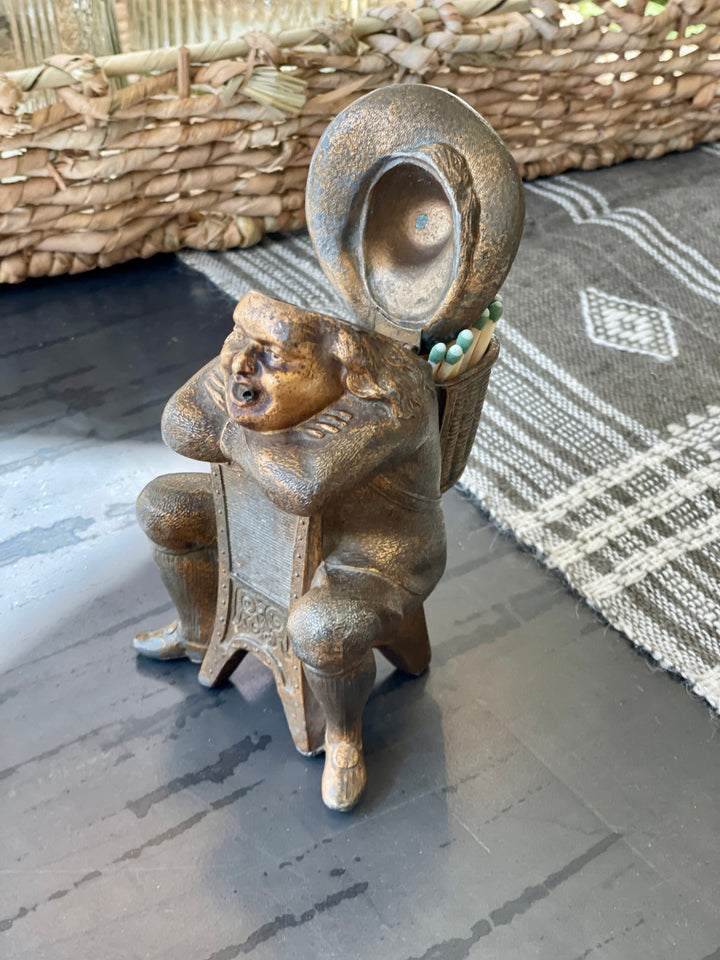 18th Century Cast Iron Match Strike of Man w/Basket