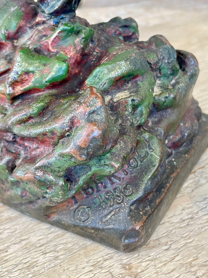 Vintage Bronze Fish Bookends, Dated 1930 | Pair