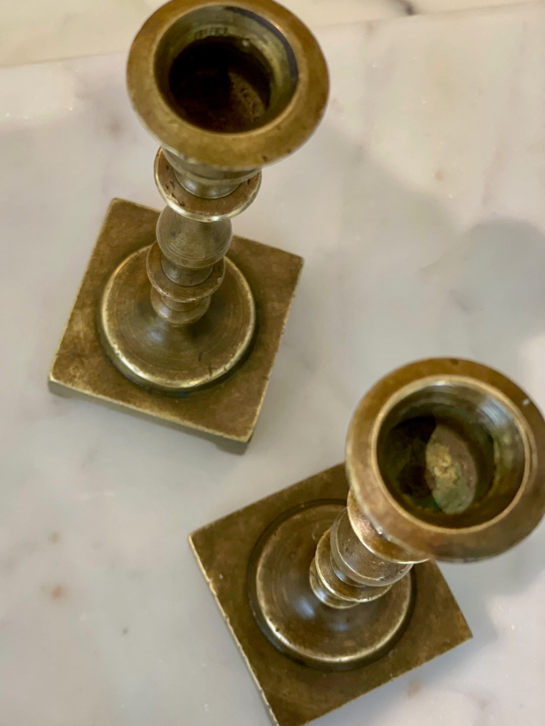 Vintage Small Turned Brass Candle Holders  | Pair