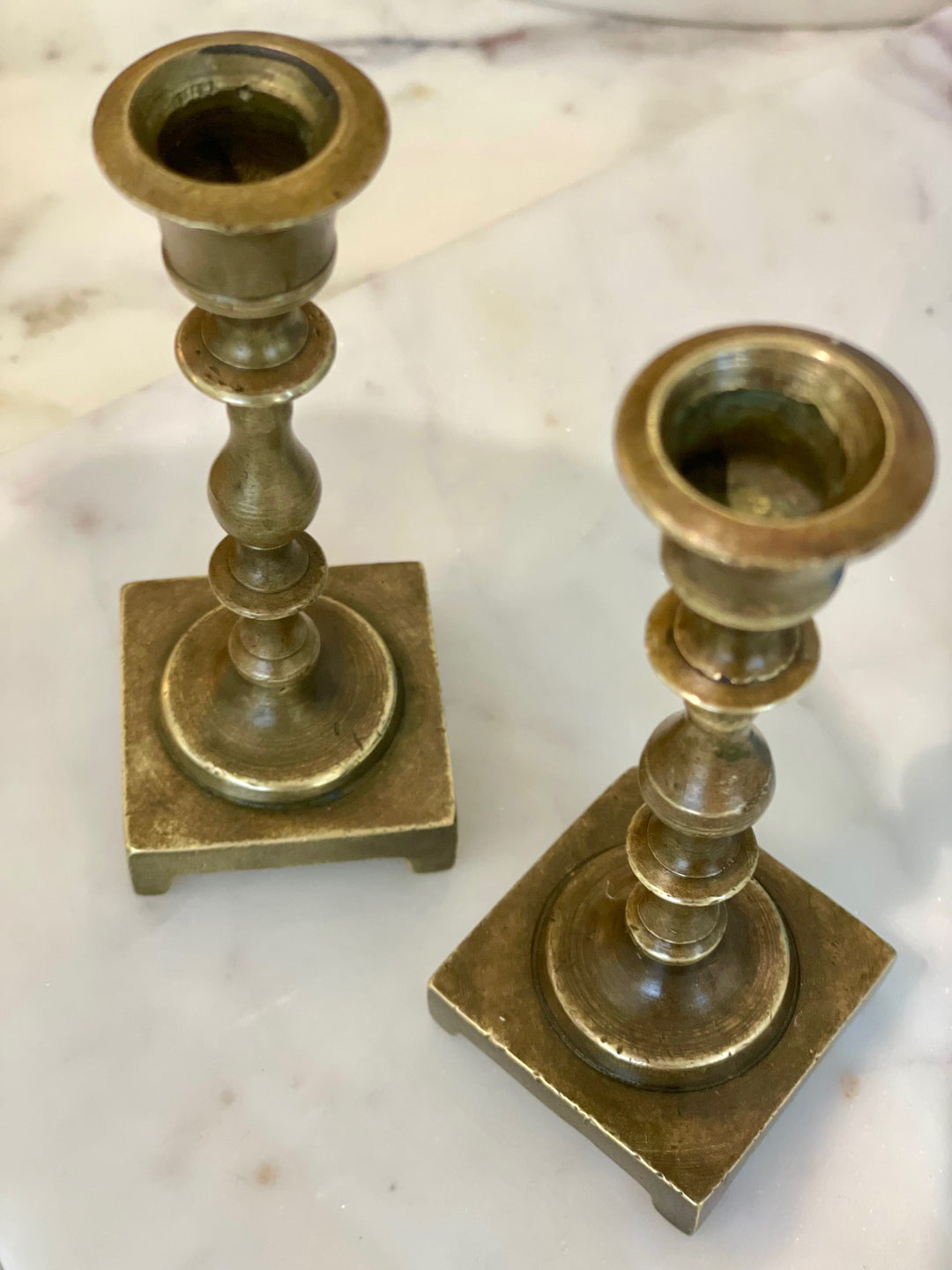 Vintage Small Turned Brass Candle Holders  | Pair