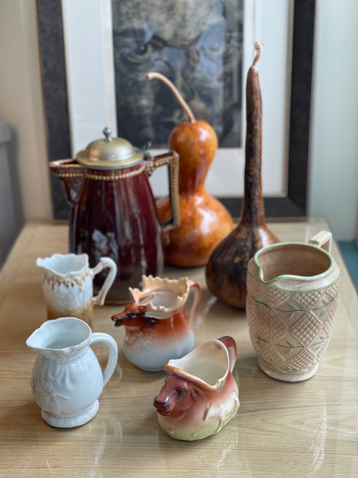 Vintage Ceramic Water Pitcher w/ Metal lid