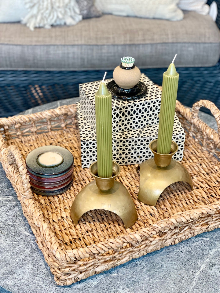 Vintage Brass Candle Holders on Tripod Base | Pair