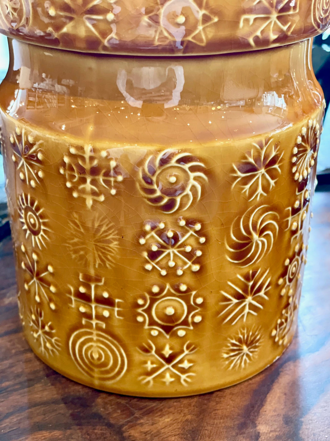 Vintage Portmeirion Amber Glazed Lidded Biscuit Jar, England