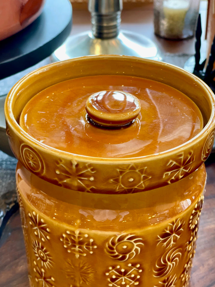 Vintage Portmeirion Amber Glazed Lidded Biscuit Jar, England