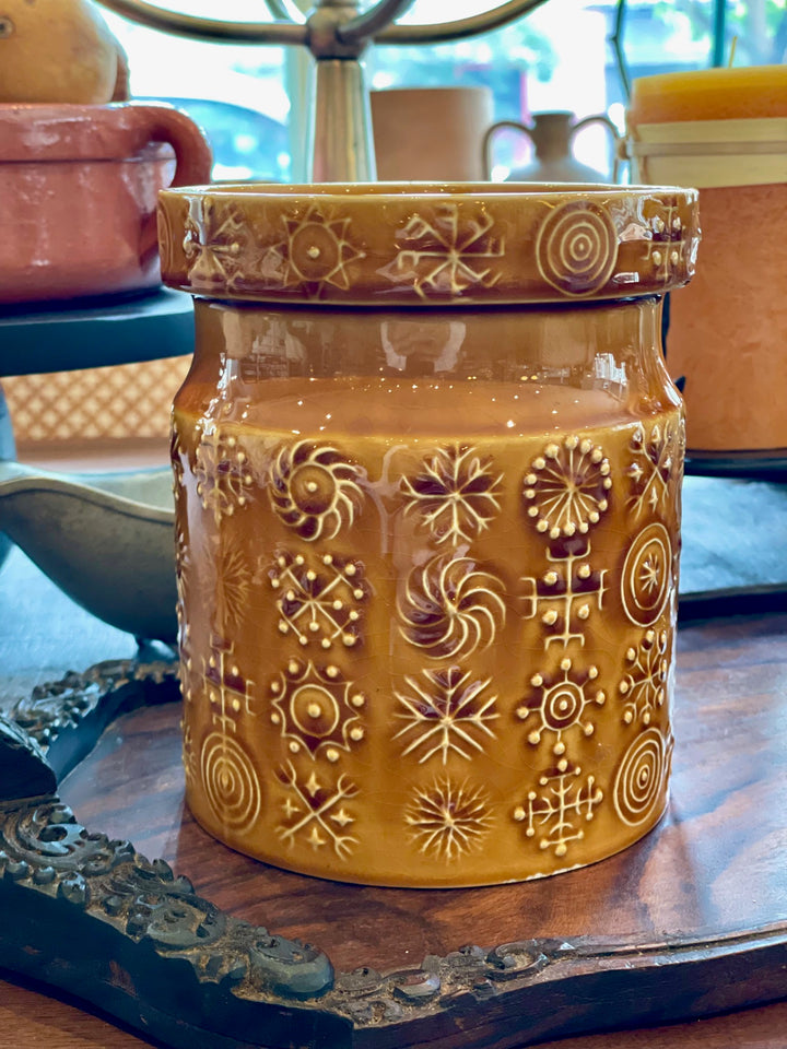 Vintage Portmeirion Amber Glazed Lidded Biscuit Jar, England