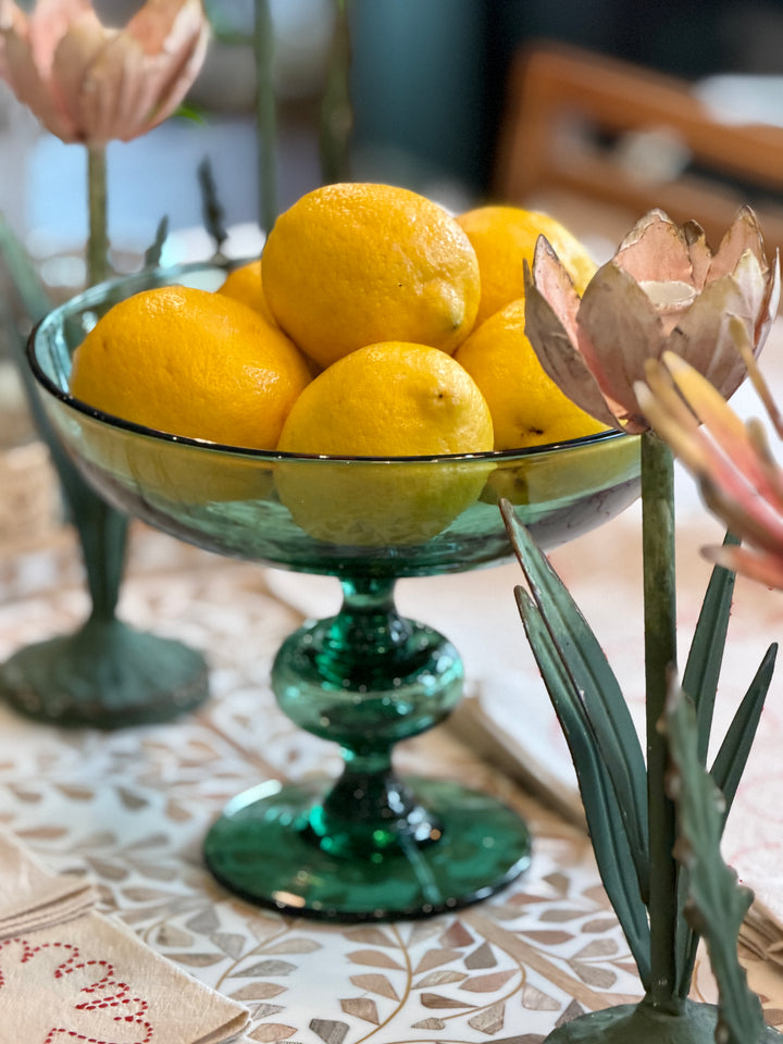 Vintage Handblown Green Glass Footed Display Bowl