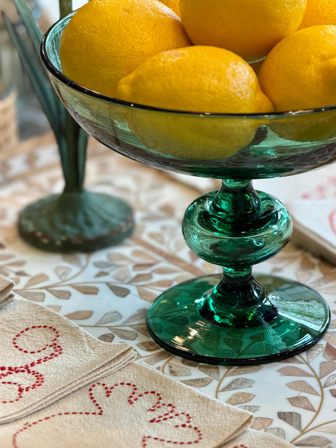 Vintage Handblown Green Glass Footed Display Bowl