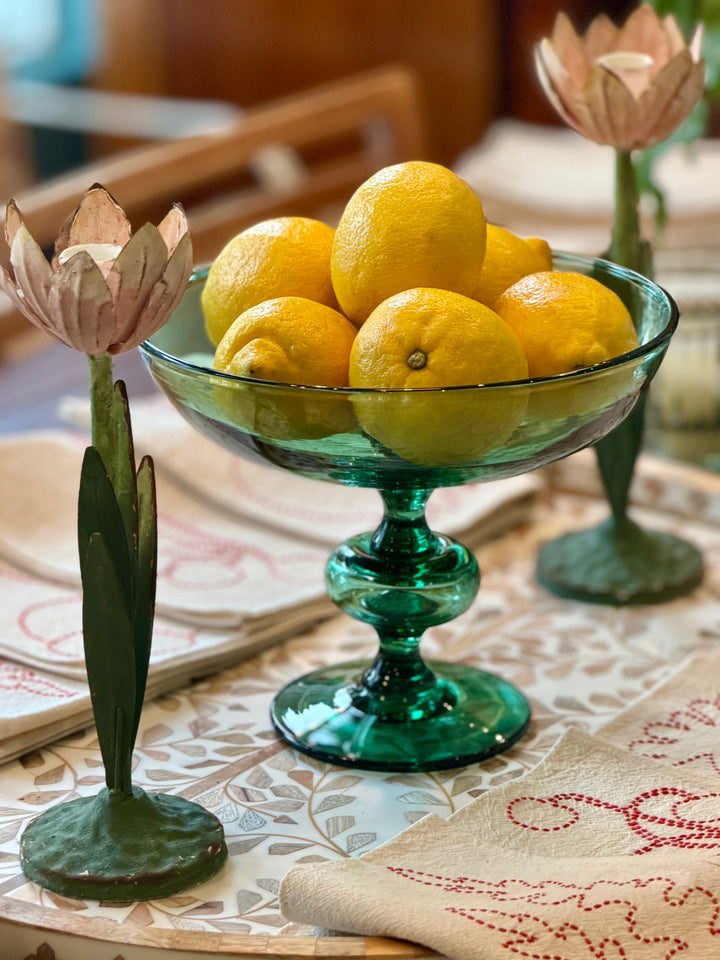 Vintage Handblown Green Glass Footed Display Bowl