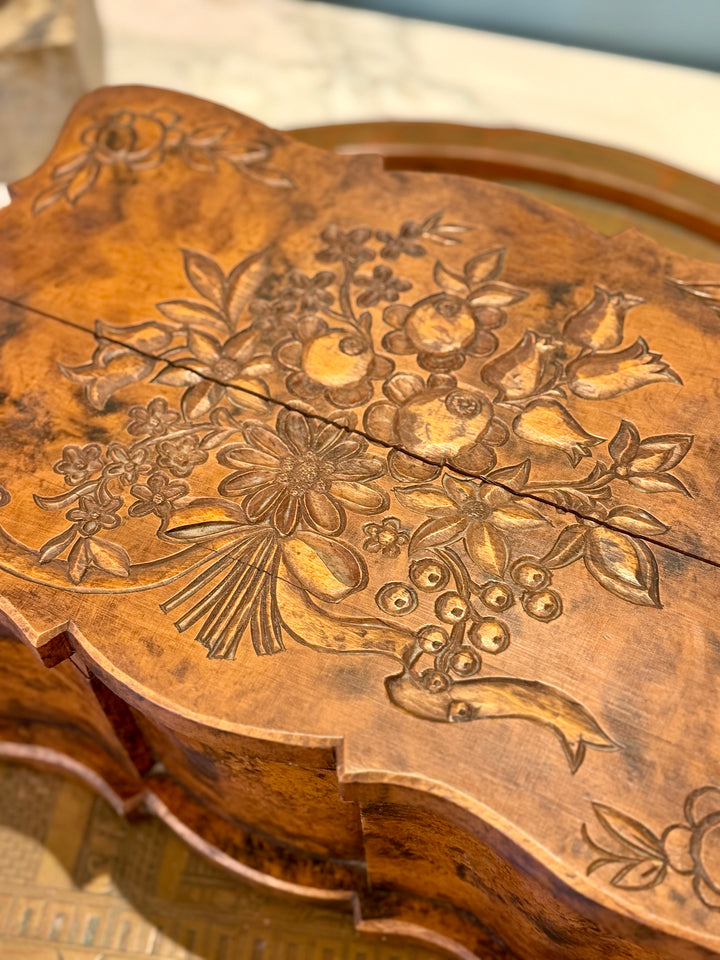 Large Antique Handcrafted  +  Carved Wood Keepsake Box