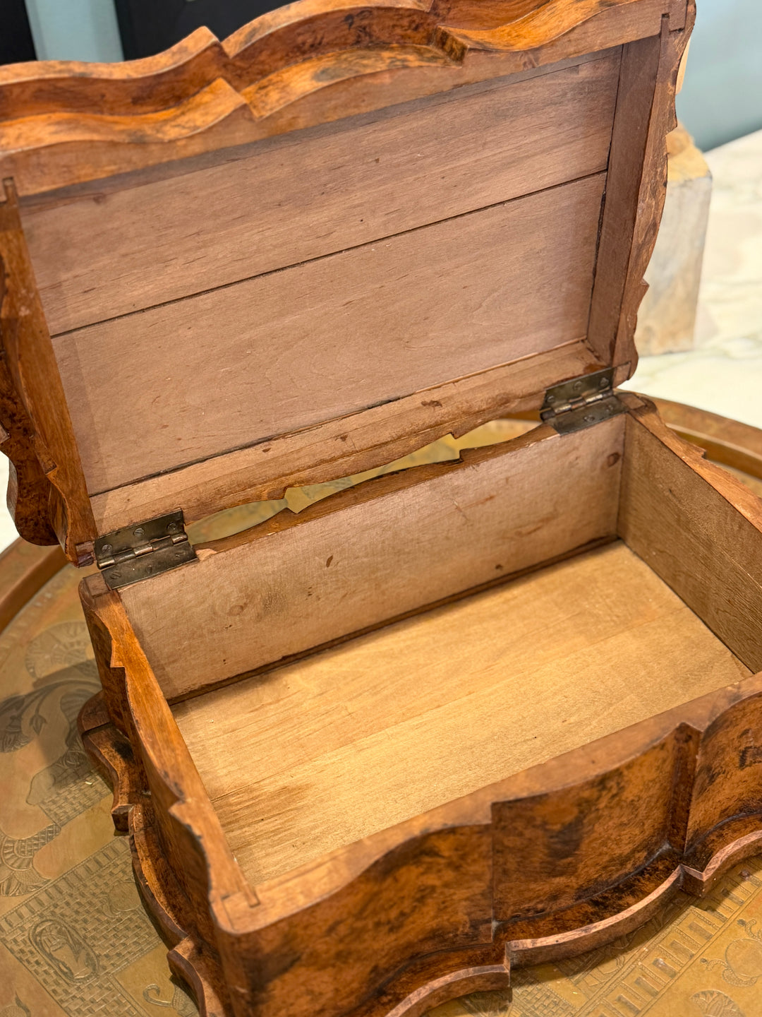 Large Antique Handcrafted  +  Carved Wood Keepsake Box